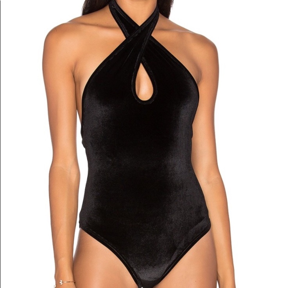 Black velvet crossed low back bodysuit